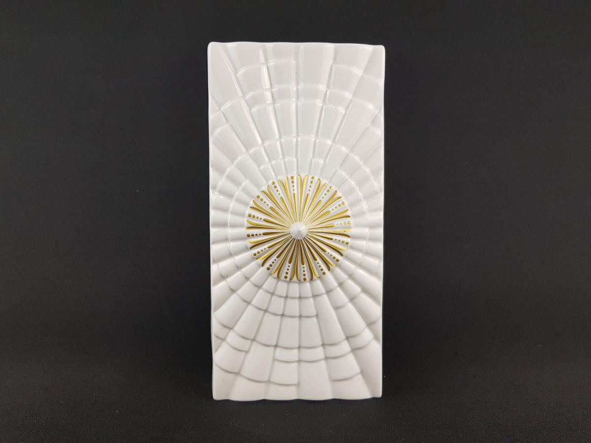 Vintage RHEINPFALZ Hartporzellan Op Art Vase With Gold Accent German Pottery 1970s