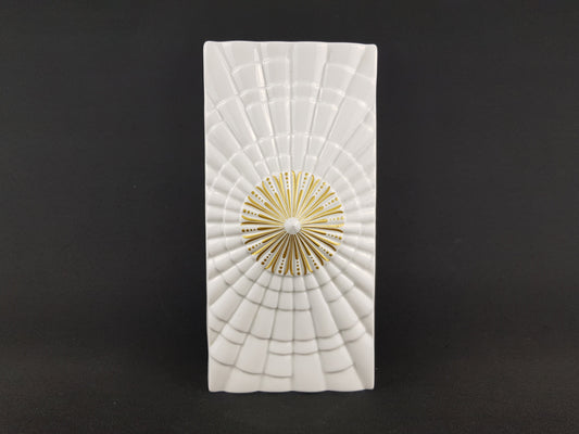 Vintage RHEINPFALZ Hartporzellan Op Art Vase With Gold Accent German Pottery 1970s