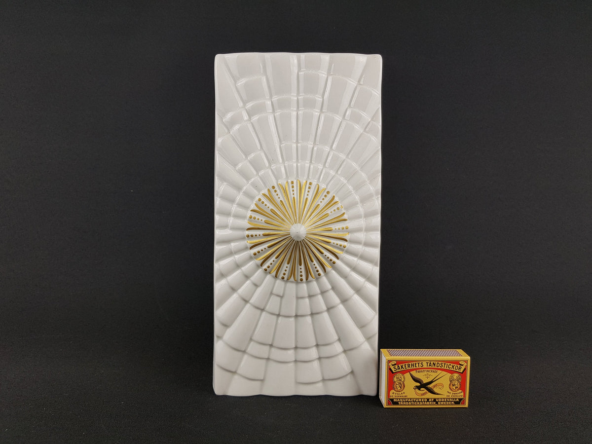 Vintage RHEINPFALZ Hartporzellan Op Art Vase With Gold Accent German Pottery 1970s