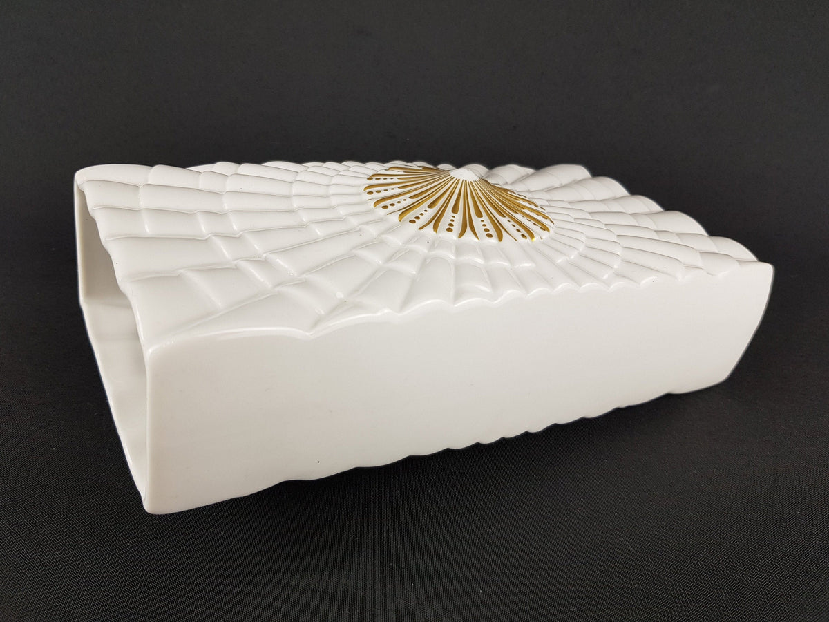 Vintage RHEINPFALZ Hartporzellan Op Art Vase With Gold Accent German Pottery 1970s