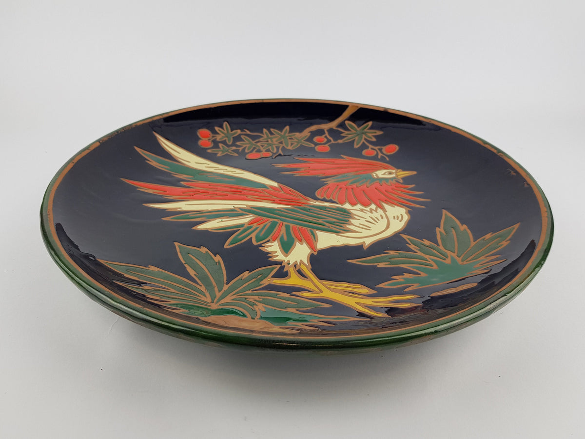Vintage Rooster Cock Wall Plate Enamelled Ceramic