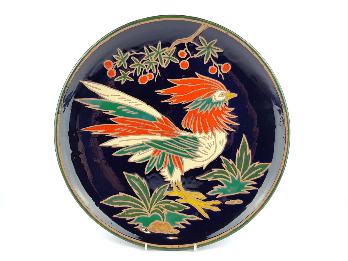 Vintage Rooster Cock Wall Plate Enamelled Ceramic