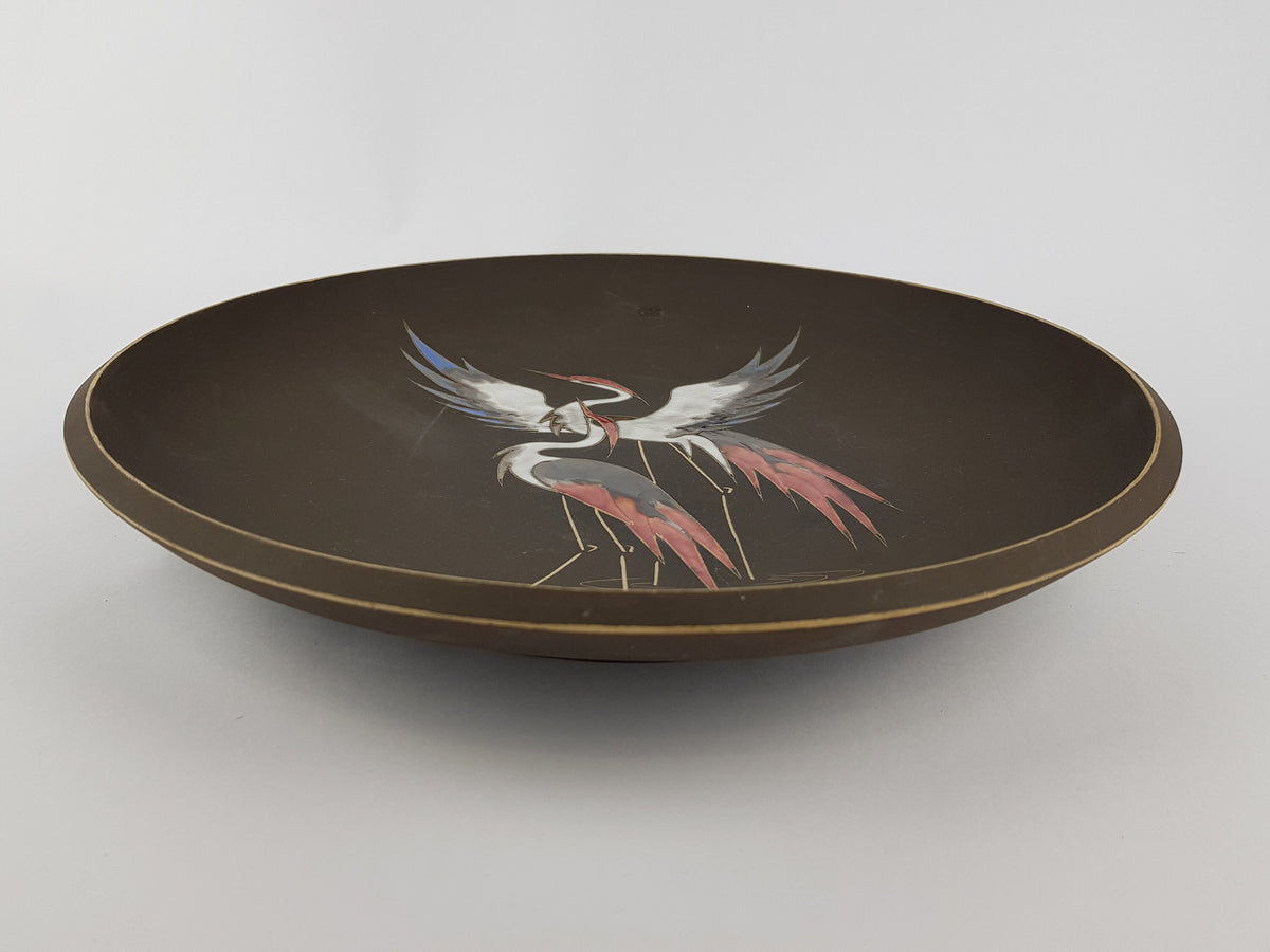 Vintage ARNO KIECHLE KERAMIK Engobe Wall Plate with Heron Decor 430 West German Pottery 1970s