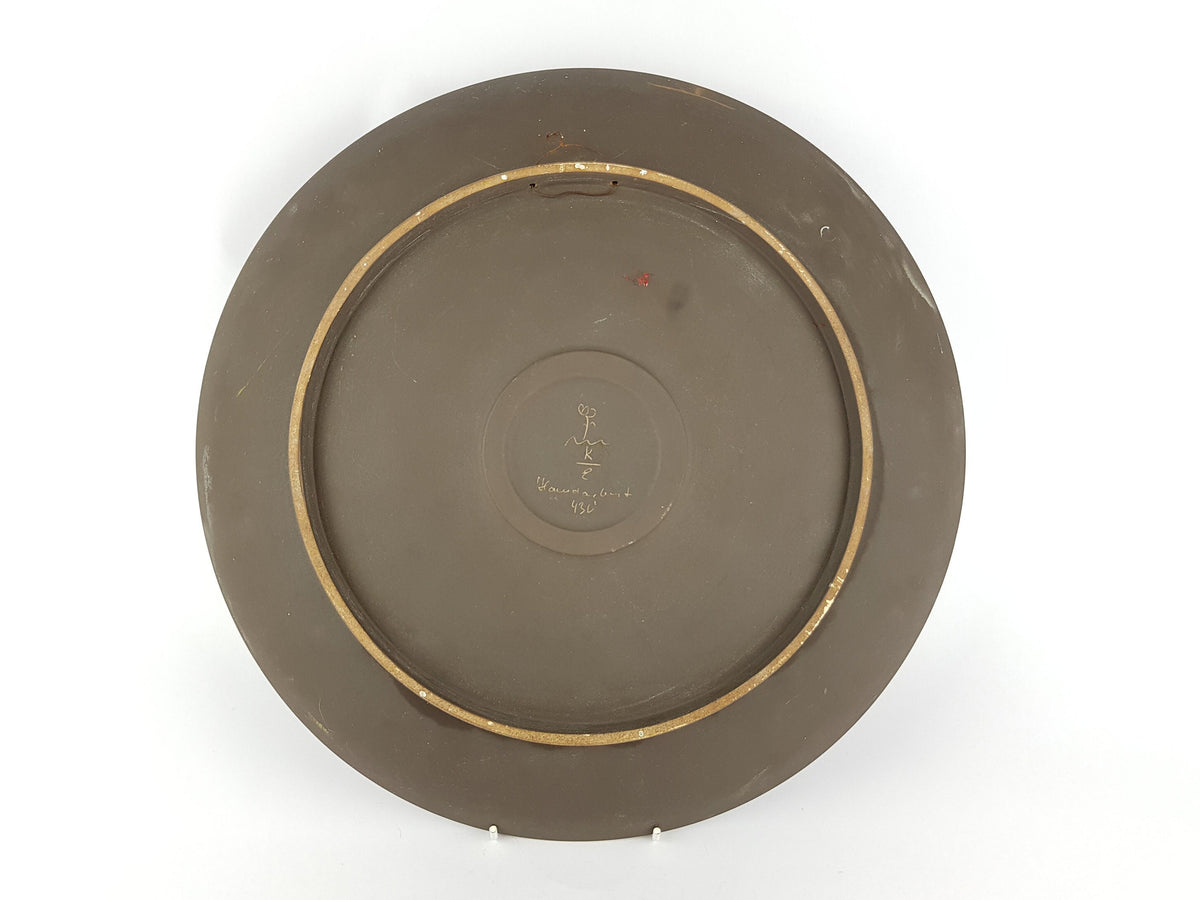 Vintage ARNO KIECHLE KERAMIK Engobe Wall Plate with Heron Decor 430 West German Pottery 1970s