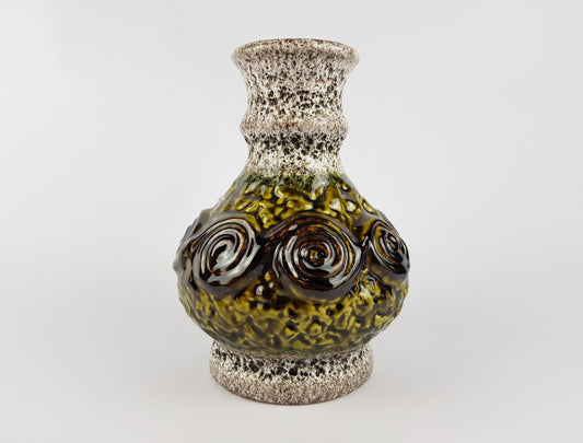 Vintage UBELACKER (Ü-KERAMIK) Olive Green and Beige Fat Lava Vase West German Pottery 1970s