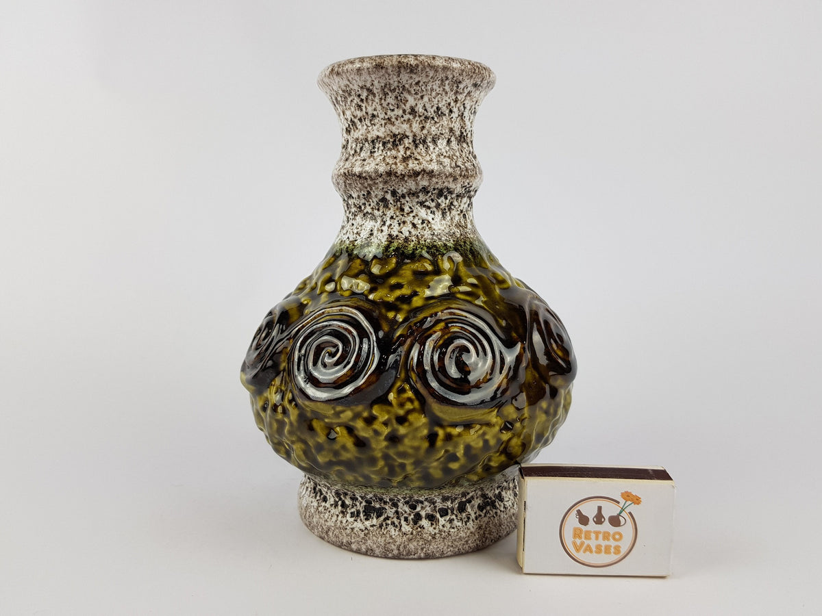 Vintage UBELACKER (Ü-KERAMIK) Olive Green and Beige Fat Lava Vase West German Pottery 1970s