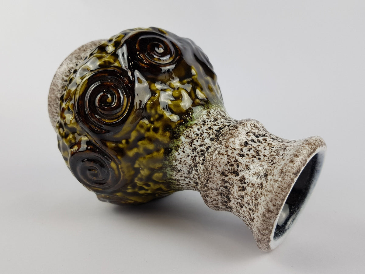 Vintage UBELACKER (Ü-KERAMIK) Olive Green and Beige Fat Lava Vase West German Pottery 1970s