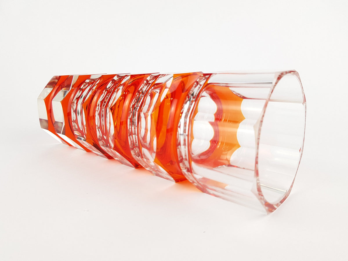 Vintage Stunning Red VEB GLASWERKE SCHMIEDEFELD by Oldrich Lipsky Octagonal Facetted Crystal Glass Exbor Vase 1960s 1970s