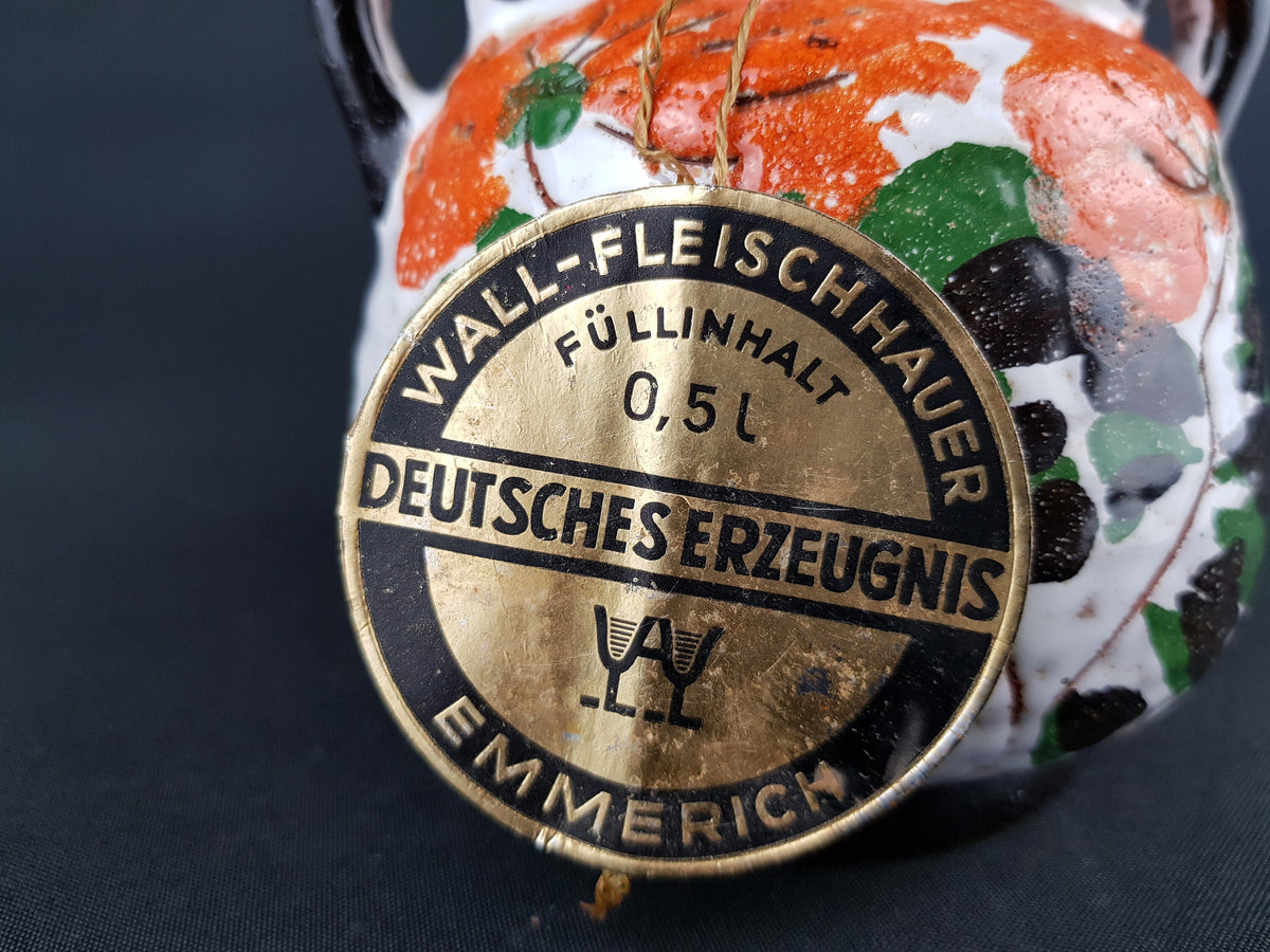 Vintage MAREI KERAMIK Double Handled Vase with Mohn Decor 30-37 West German Pottery with Original Tag