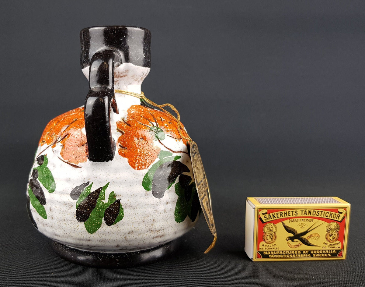 Vintage MAREI KERAMIK Double Handled Vase with Mohn Decor 30-37 West German Pottery with Original Tag