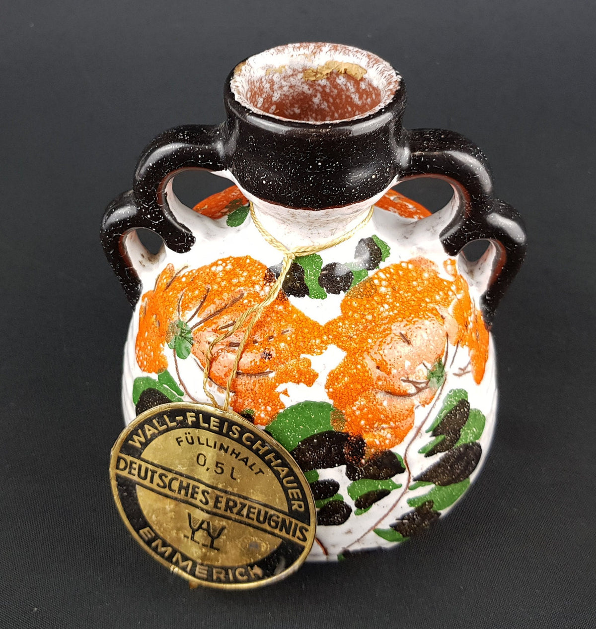 Vintage MAREI KERAMIK Double Handled Vase with Mohn Decor 30-37 West German Pottery with Original Tag