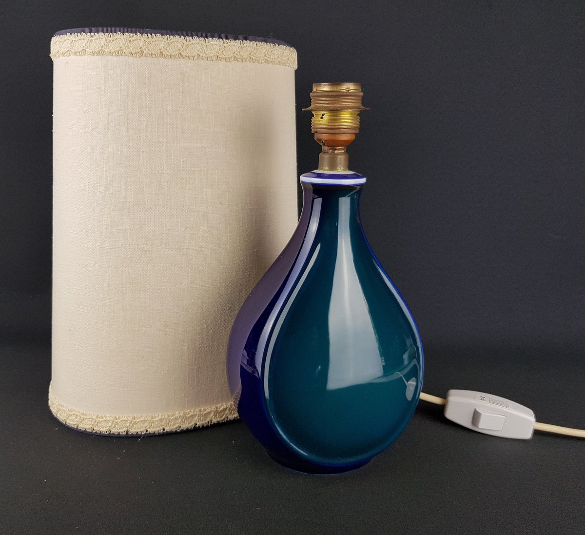 Vintage Blue and Green ALBOTH + KAISER PORZELLAN Porcelain Table Lamp West German Pottery