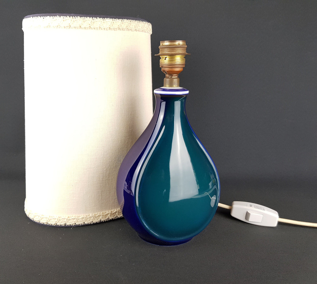 Vintage Blue and Green ALBOTH + KAISER PORZELLAN Porcelain Table Lamp West German Pottery