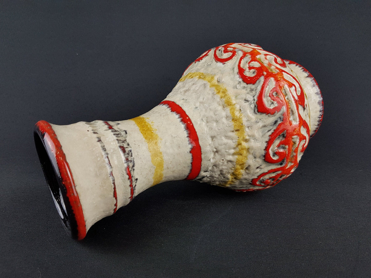 Vintage UBELACKER (Ü-Keramik) Fat Lava Red Yellow and Beige Vase 1382 27 West German Pottery 1960s 1970s