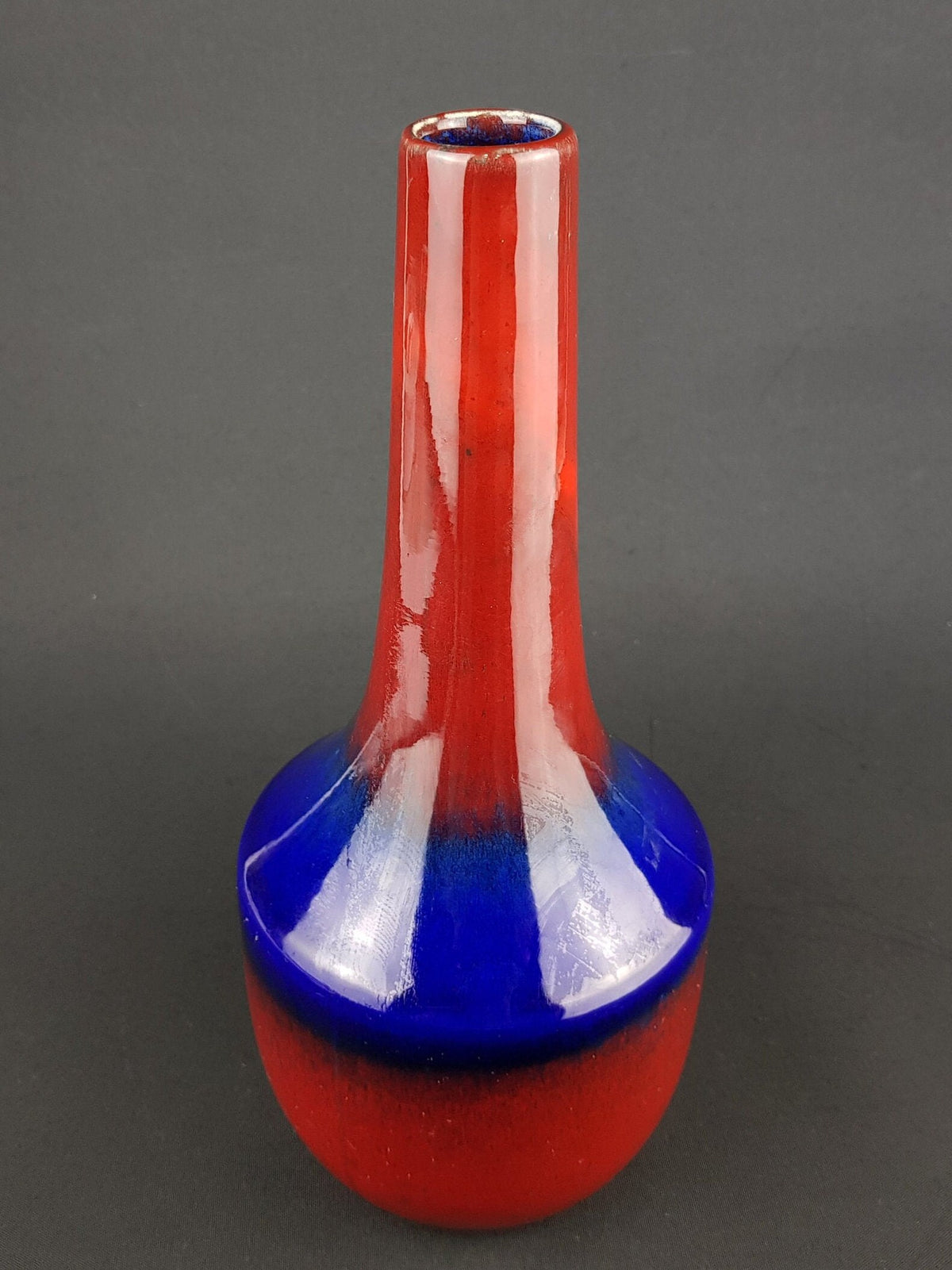 Vintage SCHLOSSBERG KERAMIK Red and Blue Stylish Vase West German Pottery 1960s 1970s