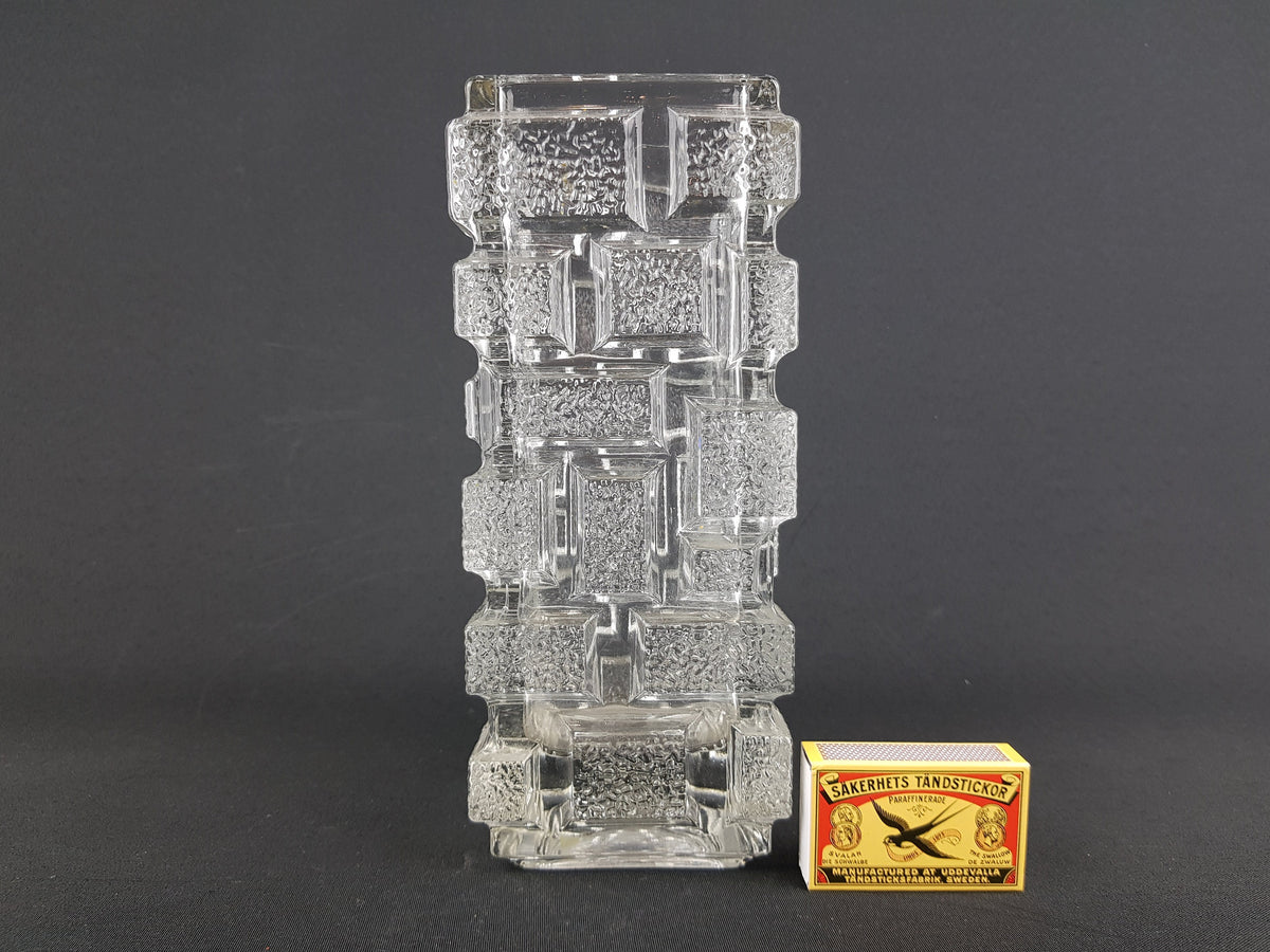 Vintage RUDOLFOVA HUŤ Brickwork Glass Vase by Jiří Zejmon Sklo Union Czechoslovakia 1969