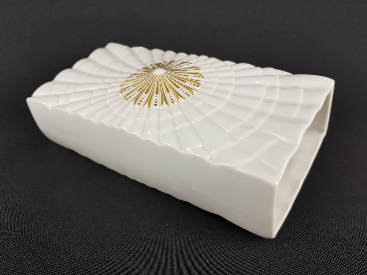Vintage RHEINPFALZ Hartporzellan Op Art Vase With Gold Accent German Pottery 1970s