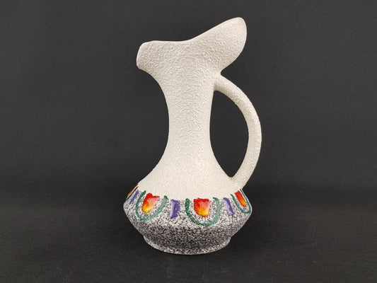 Vintage White and Multicolored ROBERTO RIGON Handled Pitcher Vase 6 Italian Pottery 1960s 1970s