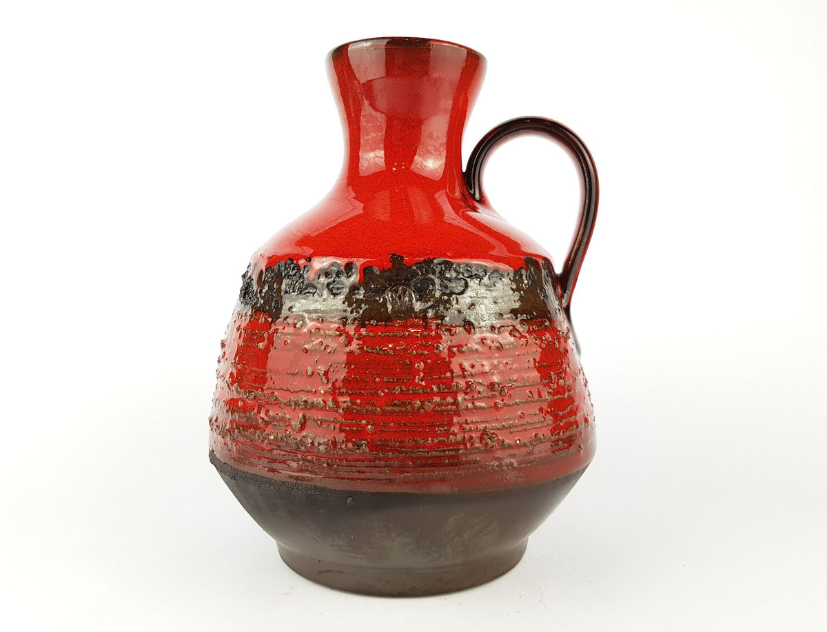 Vintage Red and Black SIERHAHN KERAMIK Siershahner Fabrik Fat Lava Vase 105-20 West German Pottery