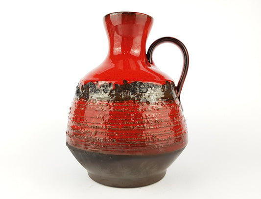 Vintage Red and Black SIERHAHN KERAMIK Siershahner Fabrik Fat Lava Vase 105-20 West German Pottery