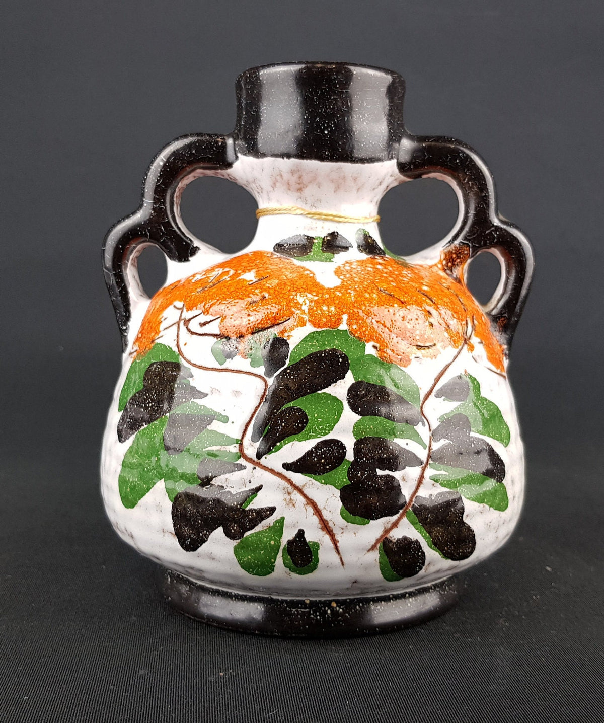 Vintage MAREI KERAMIK Double Handled Vase with Mohn Decor 30-37 West German Pottery with Original Tag