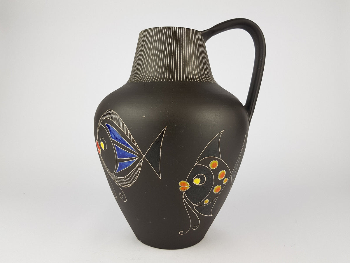 Vintage GEBRÜDER HAAS Vase with Locarno Fish decor 344 3 Schaan Lichtenstein 1950s