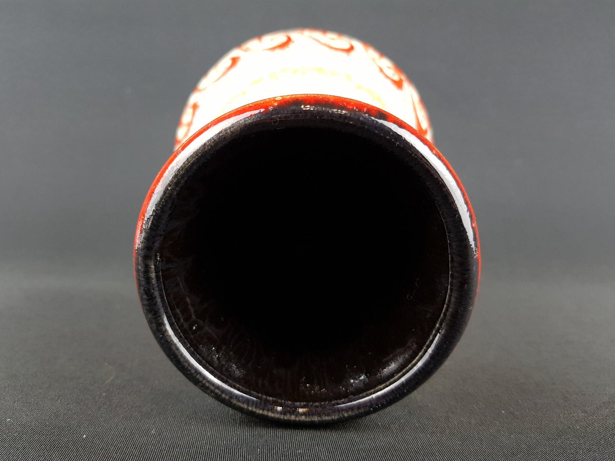 Vintage UBELACKER (Ü-Keramik) Fat Lava Red Yellow and Beige Vase 1382 27 West German Pottery 1960s 1970s