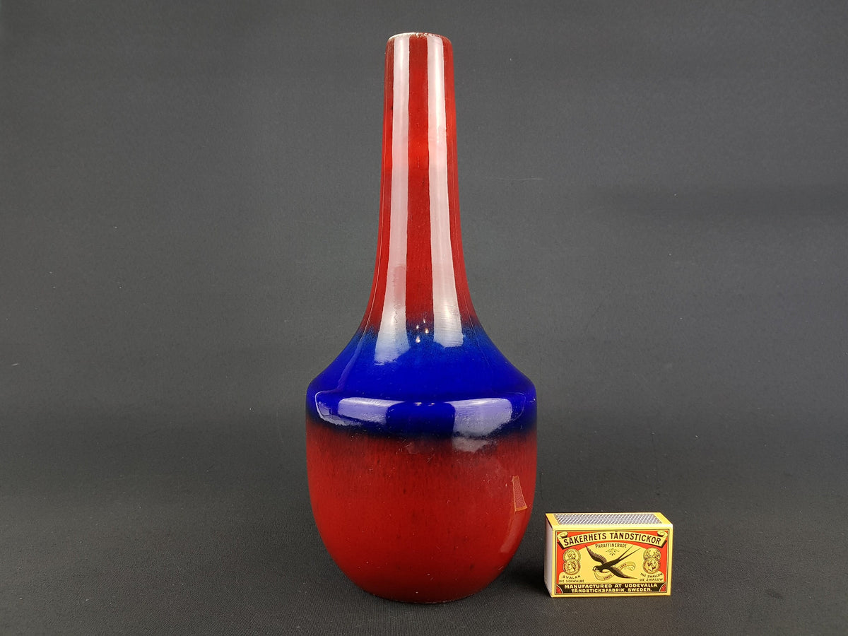 Vintage SCHLOSSBERG KERAMIK Red and Blue Stylish Vase West German Pottery 1960s 1970s