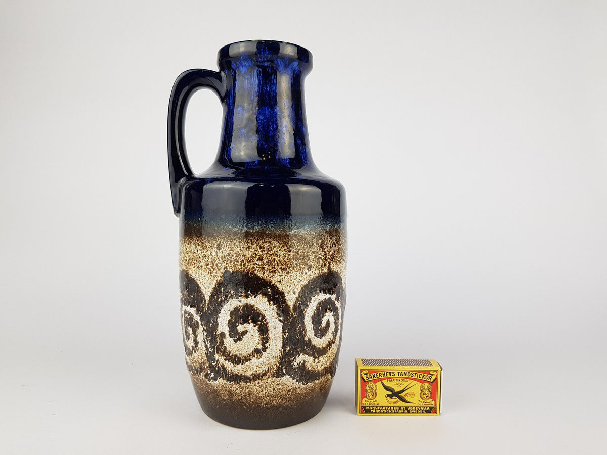 Vintage Blue and Beige SCHEURICH KERAMIK Fat Lava Vase With Swirl Decor 404 26 West Geman Pottery