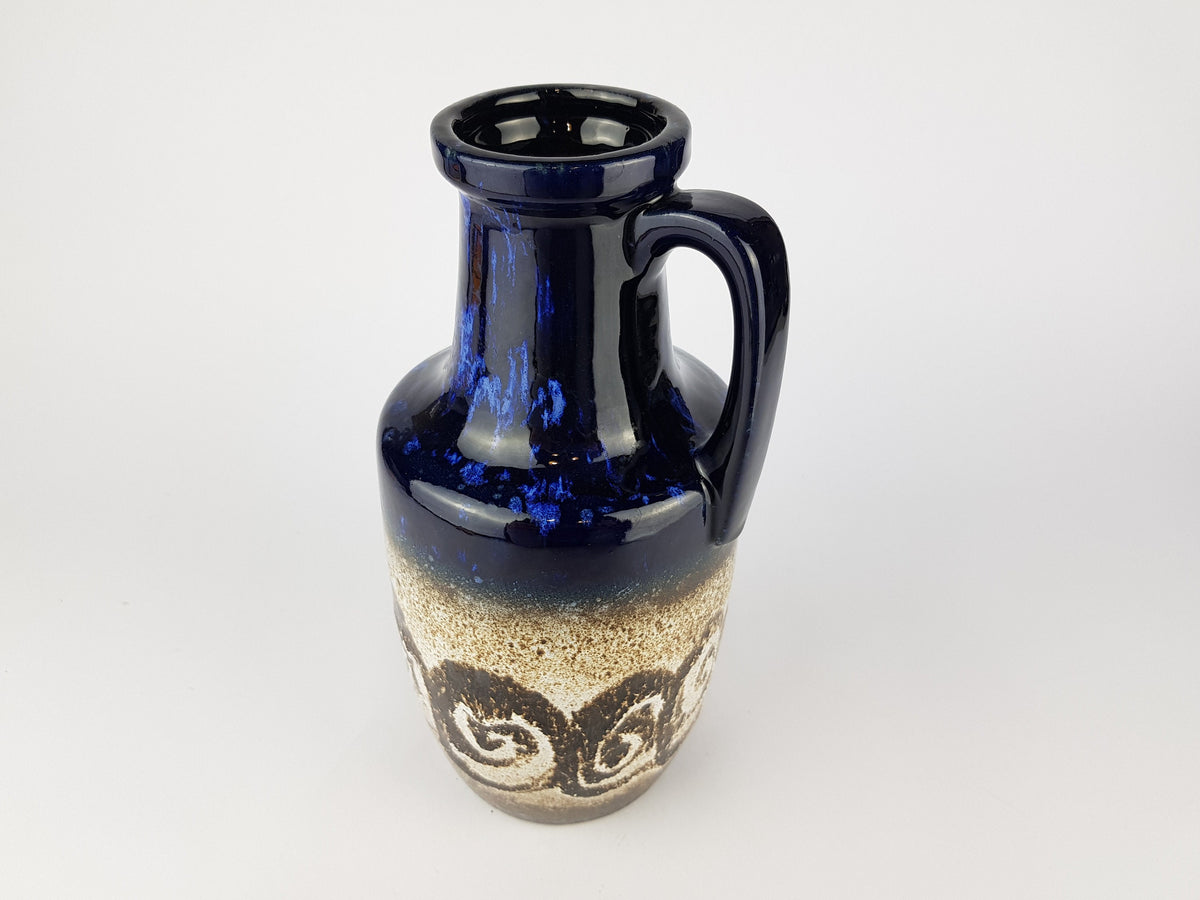 Vintage Blue and Beige SCHEURICH KERAMIK Fat Lava Vase With Swirl Decor 404 26 West Geman Pottery