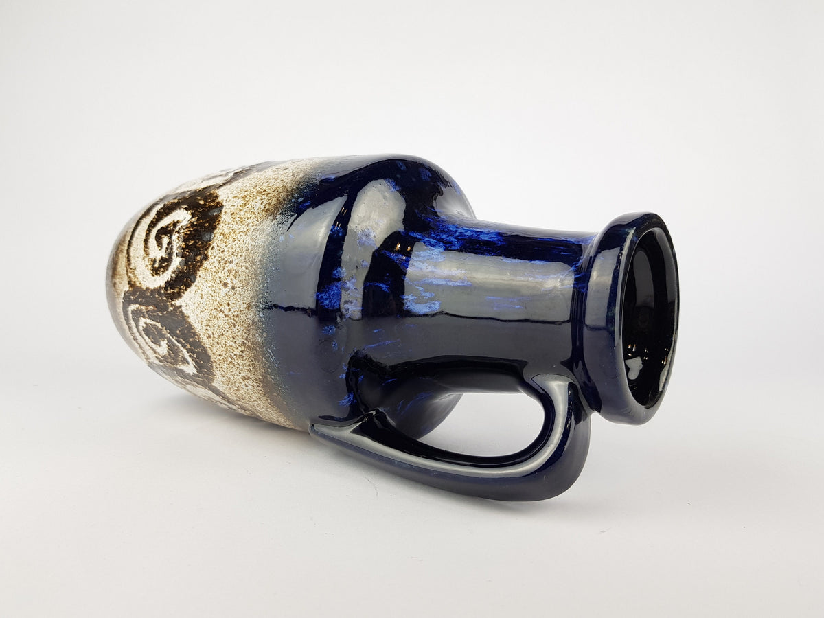 Vintage Blue and Beige SCHEURICH KERAMIK Fat Lava Vase With Swirl Decor 404 26 West Geman Pottery
