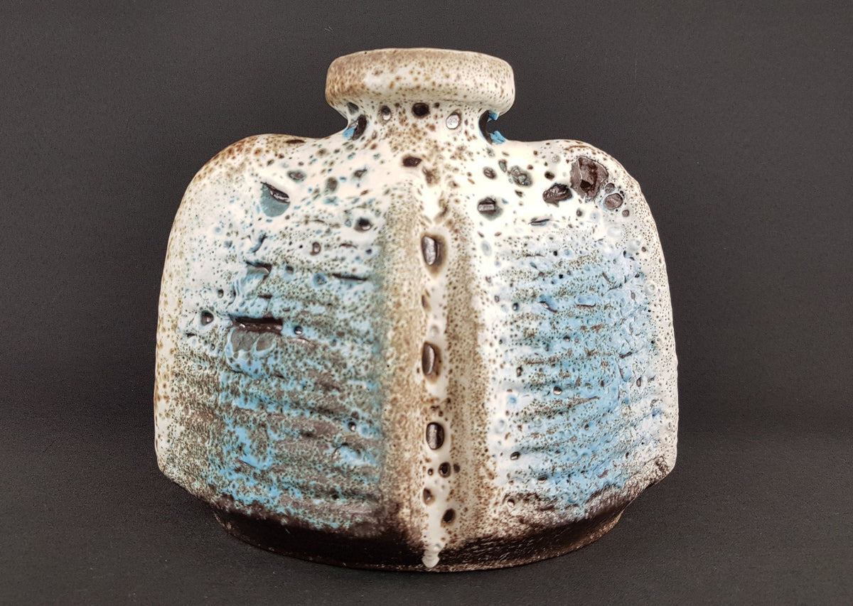 Vintage CARSTENS TÖNNIESHOF Atelier Blue and Beige Fat Lava Vase 0715-20 by Rudolf Christmann West German Pottery