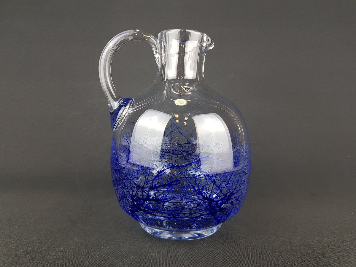 Vintage GRAL GLAS Pitcher Vase With Blue Accents West Germany 1960s 1970s