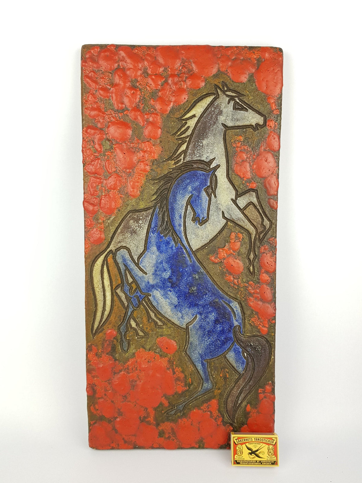Rare RUSCHA KERAMIK Dokumenta Wall Plaque by Adele Bolz Red Fat Lava Horses 1962