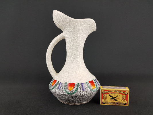 Vintage White and Multicolored ROBERTO RIGON Handled Pitcher Vase 6 Italian Pottery 1960s 1970s