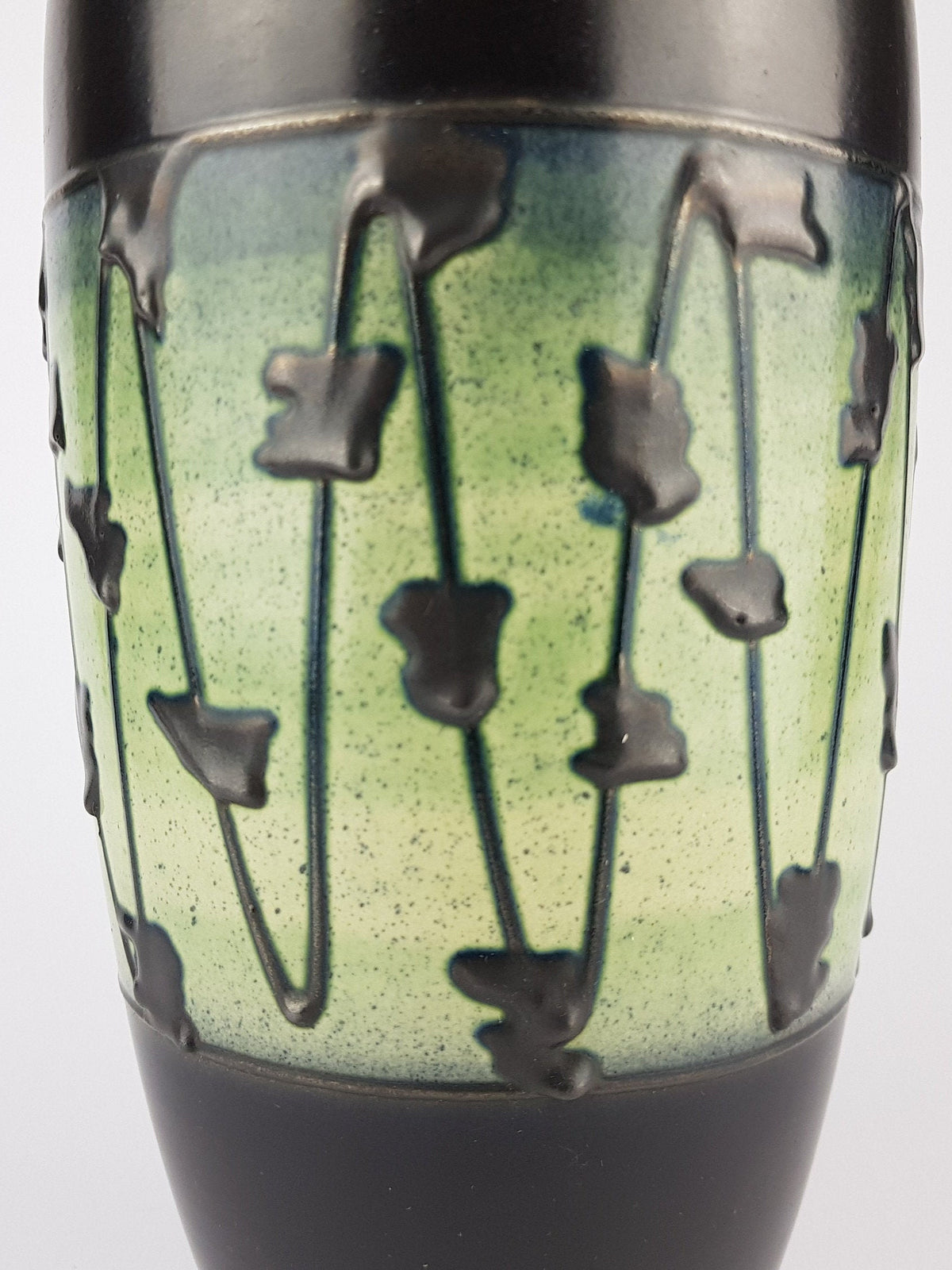 Vintage DÜMLER & BREIDEN KERAMIK Black Light Green And Blue Accents Fat Lava Era Vase West German Pottery 347-40 | 1970s