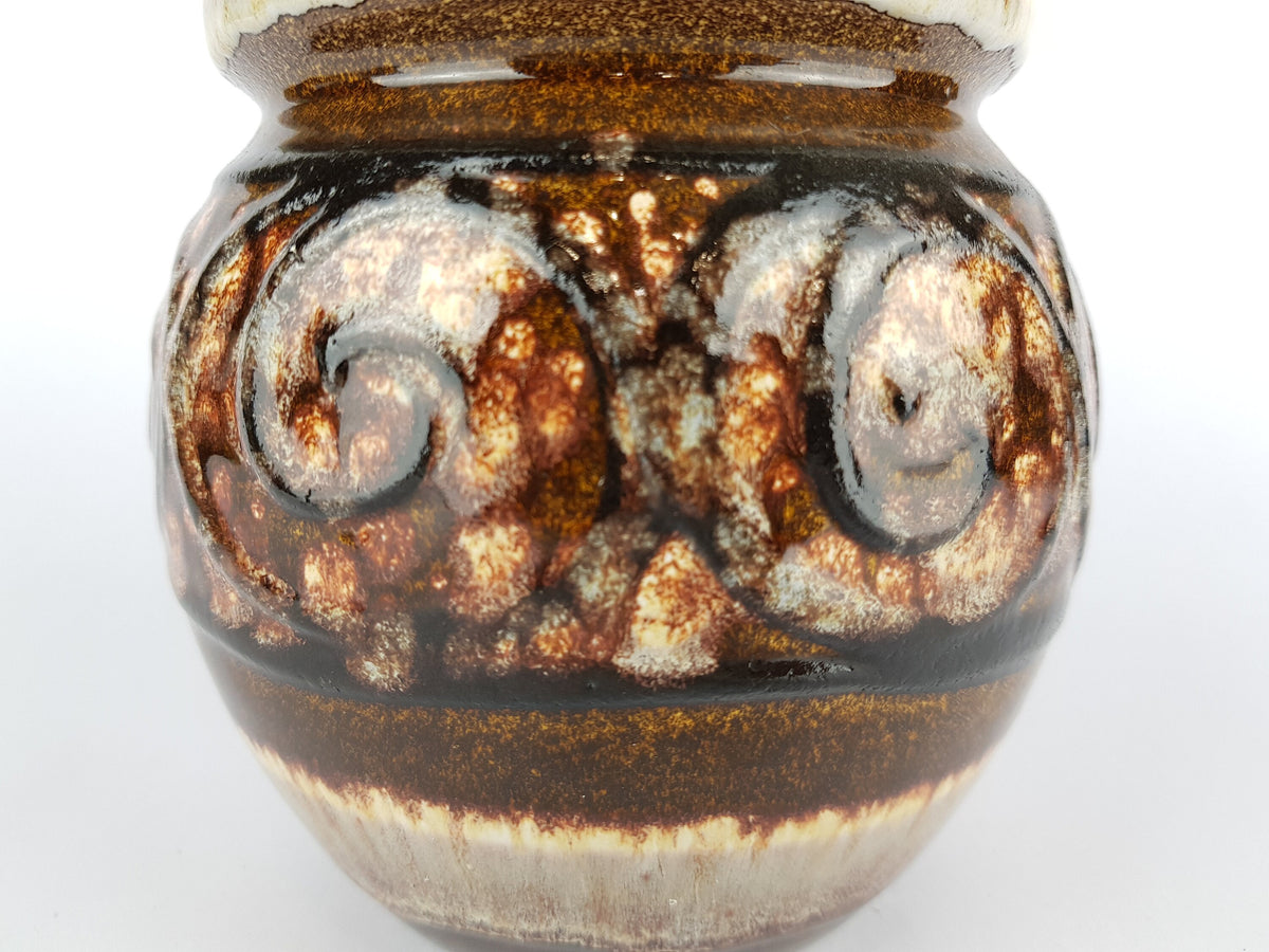 Vintage SCHEURICH KERAMIK Brown Fat Lava Handled Vienna Vase 428-26 West German Pottery 1970s
