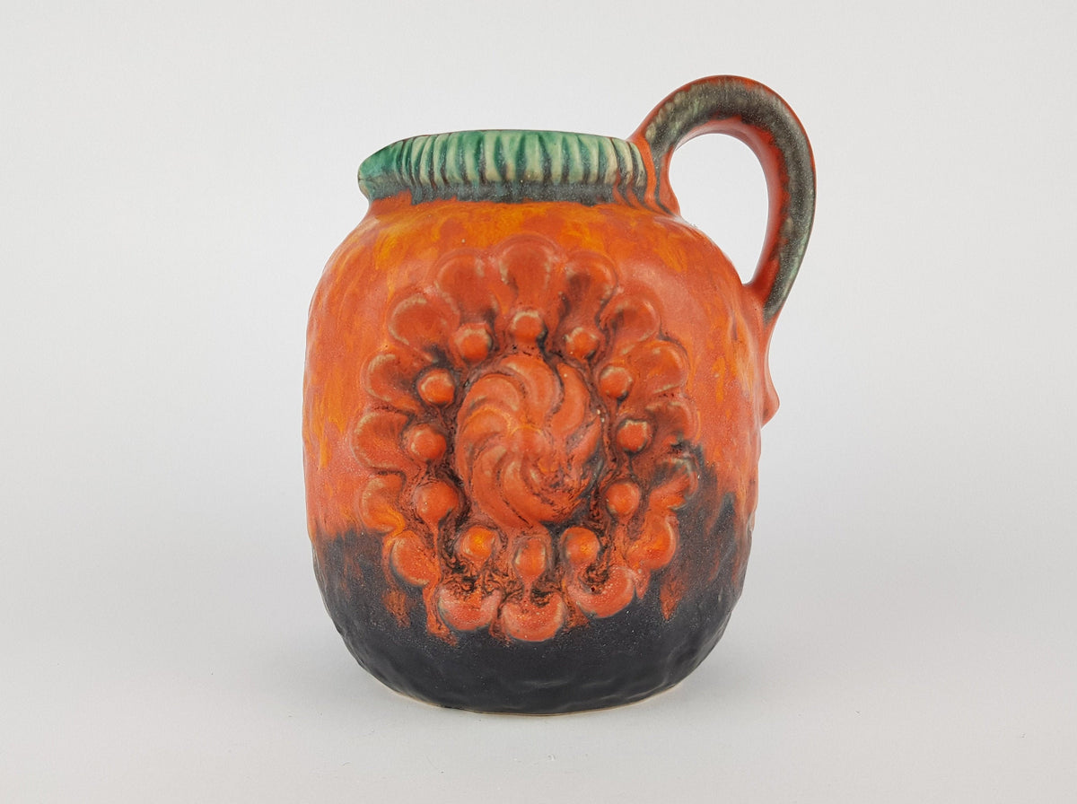 Vintage Matte Orange DÜMLER & BREIDEN Fat Lava Vase 53 14 Relief Serie with Juwel Decor 1970s