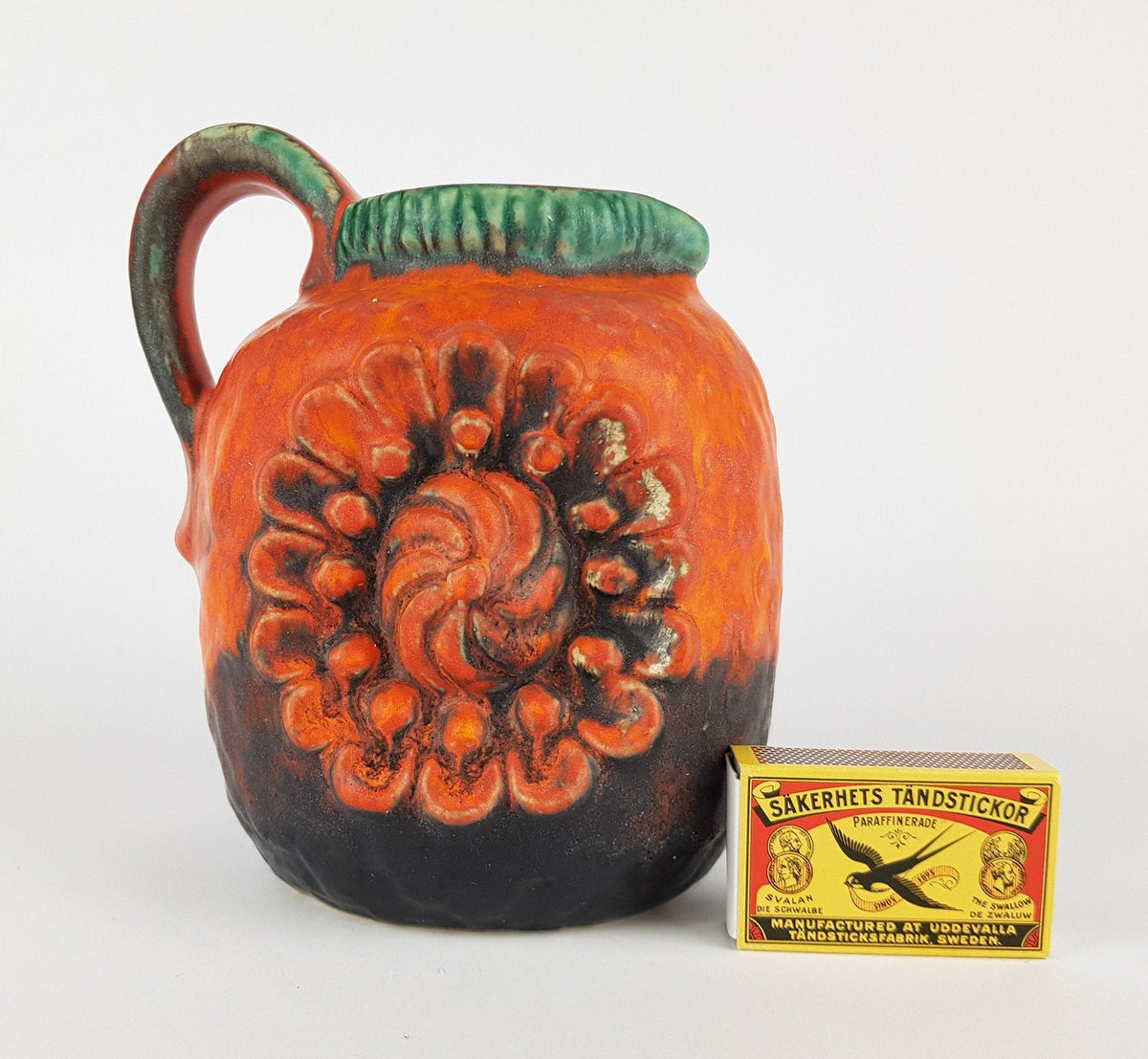 Vintage Matte Orange DÜMLER & BREIDEN Fat Lava Vase 53 14 Relief Serie with Juwel Decor 1970s