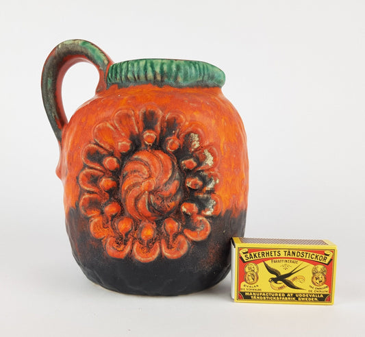 Vintage Matte Orange DÜMLER & BREIDEN Fat Lava Vase 53 14 Relief Serie with Juwel Decor 1970s