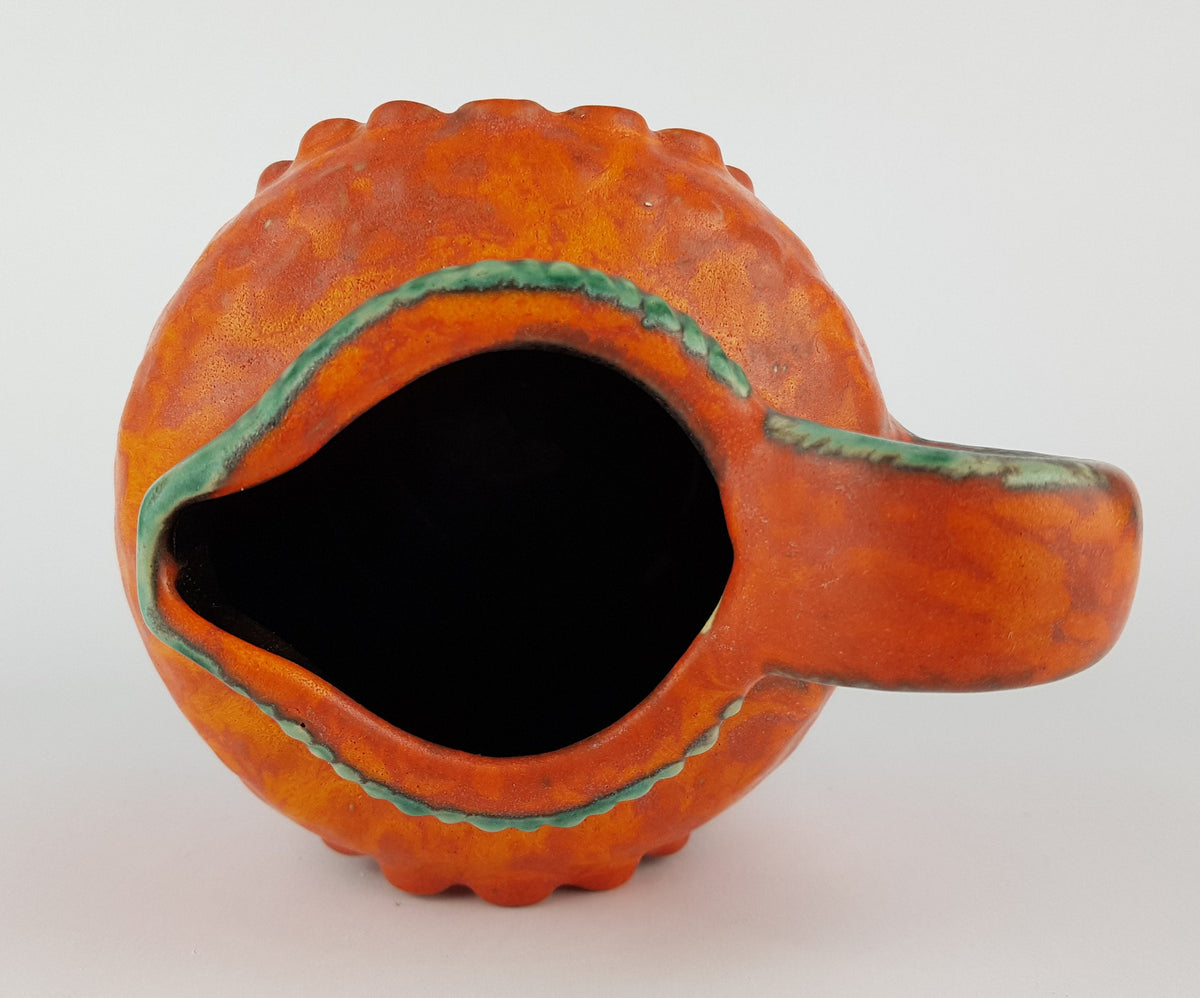 Vintage Matte Orange DÜMLER & BREIDEN Fat Lava Vase 53 14 Relief Serie with Juwel Decor 1970s