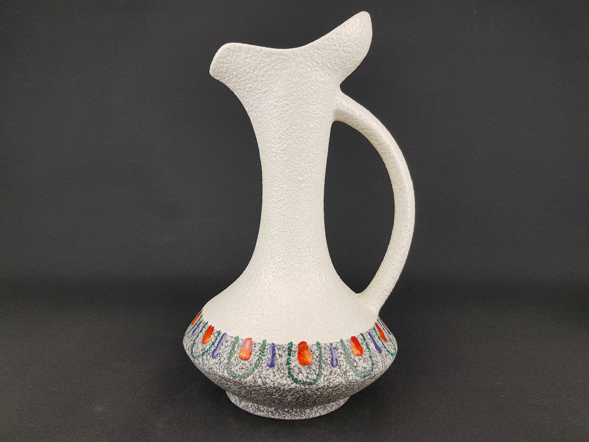 Vintage ROBERTO RIGON Handled Pitcher Vase No. 3 White Italian Pottery 1960s 1970s Mid Century Modern