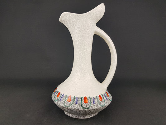 Vintage ROBERTO RIGON Handled Pitcher Vase No. 3 White Italian Pottery 1960s 1970s Mid Century Modern