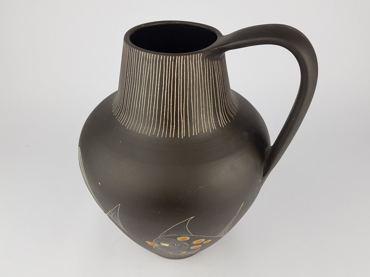 Vintage GEBRÜDER HAAS Vase with Locarno Fish decor 344 3 Schaan Lichtenstein 1950s