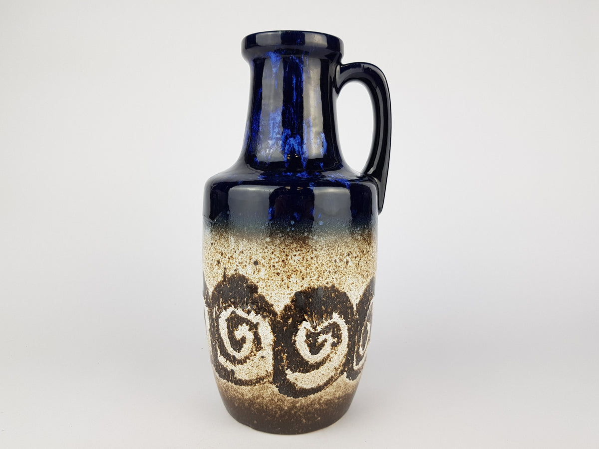 Vintage Blue and Beige SCHEURICH KERAMIK Fat Lava Vase With Swirl Decor 404 26 West Geman Pottery