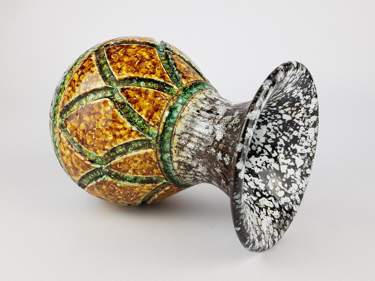 Vintage NUOVO RINASCIMENTO CERAMICHE Vase Black White Green and Yellow 1970s Italian Pottery