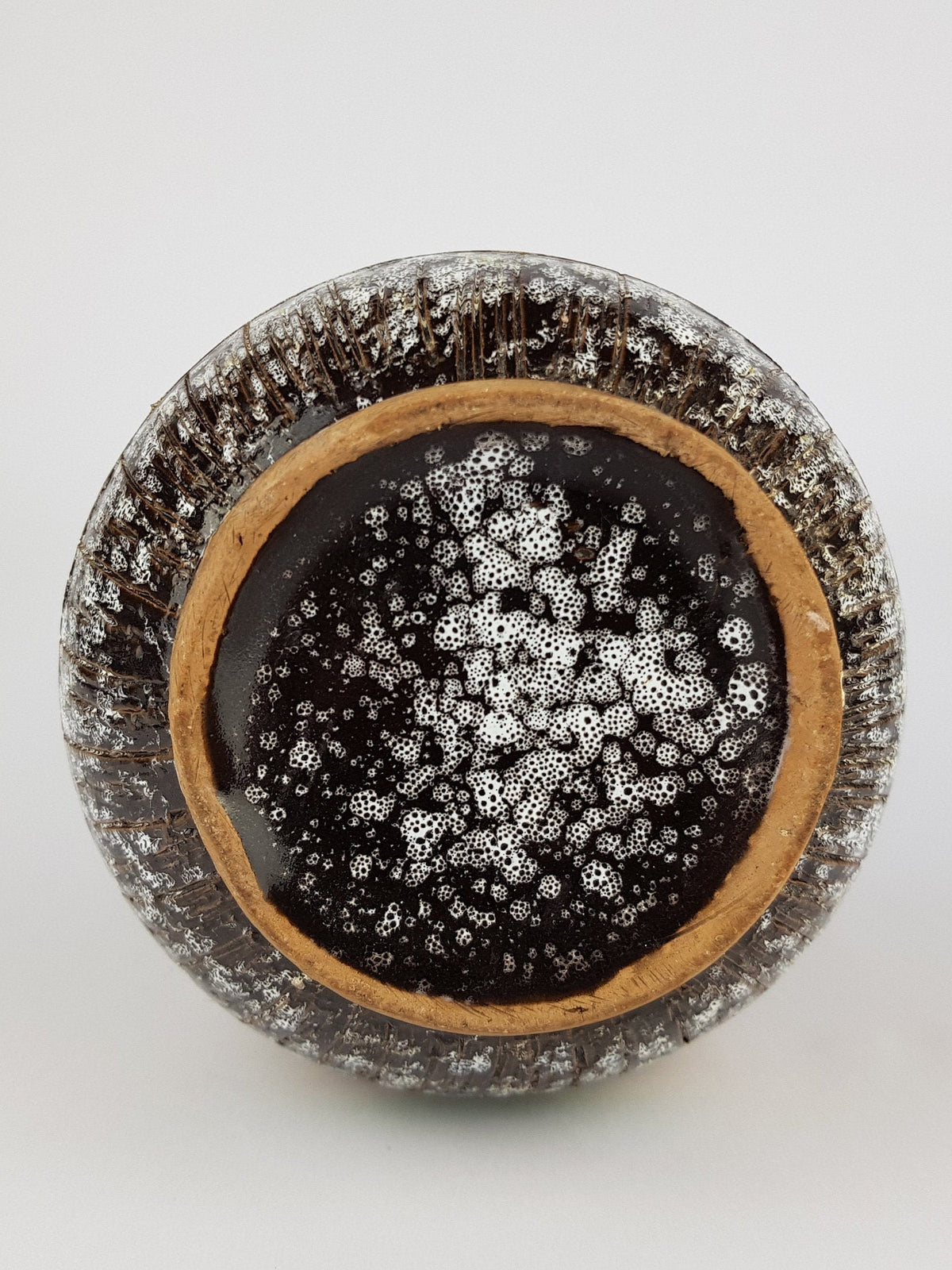 Vintage NUOVO RINASCIMENTO CERAMICHE Vase Black White Green and Yellow 1970s Italian Pottery