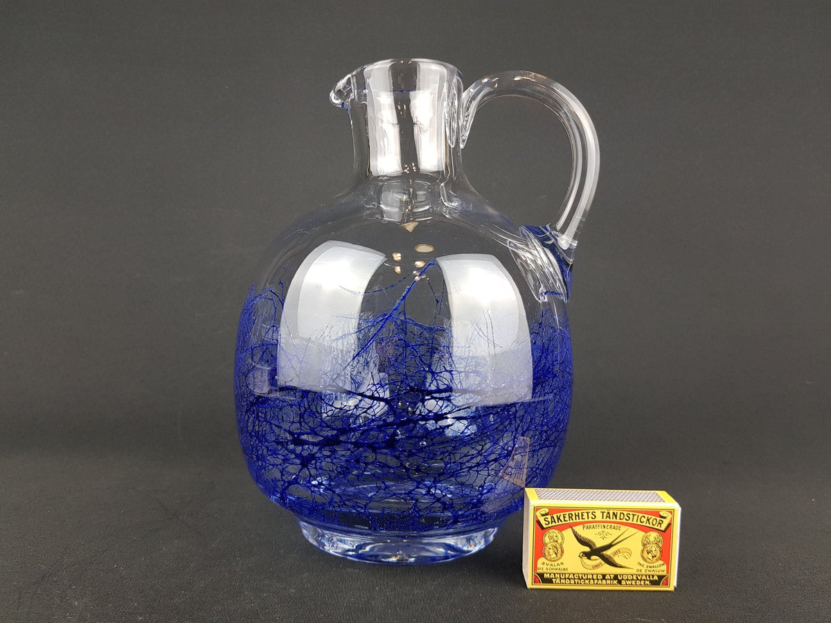 Vintage GRAL GLAS Pitcher Vase With Blue Accents West Germany 1960s 1970s