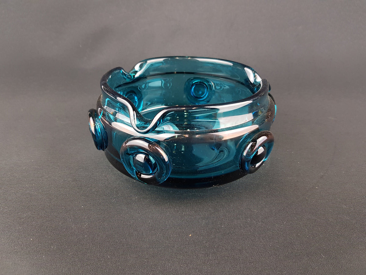 Vintage 1960-70s PRACHEN GLASS Turquoise Design Bowl With 3D Decor By Josef Hospodka