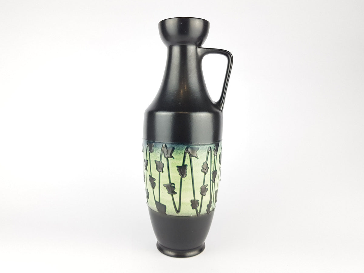 Vintage DÜMLER & BREIDEN KERAMIK Black Light Green And Blue Accents Fat Lava Era Vase West German Pottery 347-40 | 1970s
